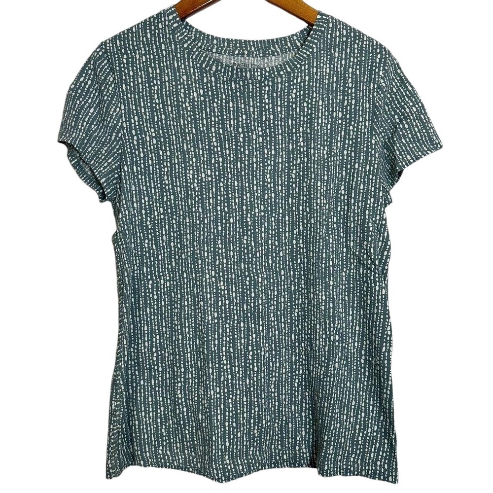 Athleta women's Medium green white organic daily‎ crew tee t-shirt cotton